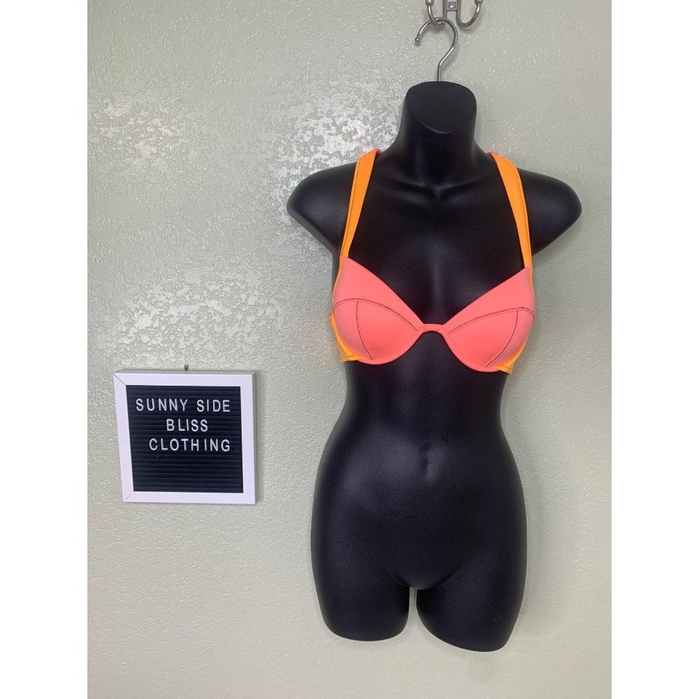 Orange & Pink Padded Racerback Push-Up Bikini Swim Top Size Small